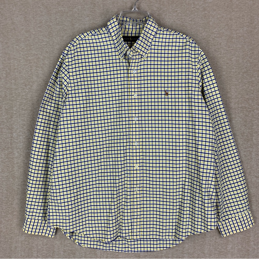 Vintage Ralph Lauren Oxford Shirt 2XL Yellow Plaid Button Down Long Sleeve